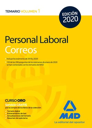 PERSONAL LABORAL DE CORREOS Y TELÉGRAFOS. TEMARIO VOLUMEN 1 2020