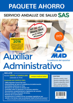 AUXILIAR ADMINISTRATIVO DEL SERVICIO ANDALUZ DE SALUD 2016. PAQUETE AHORRO